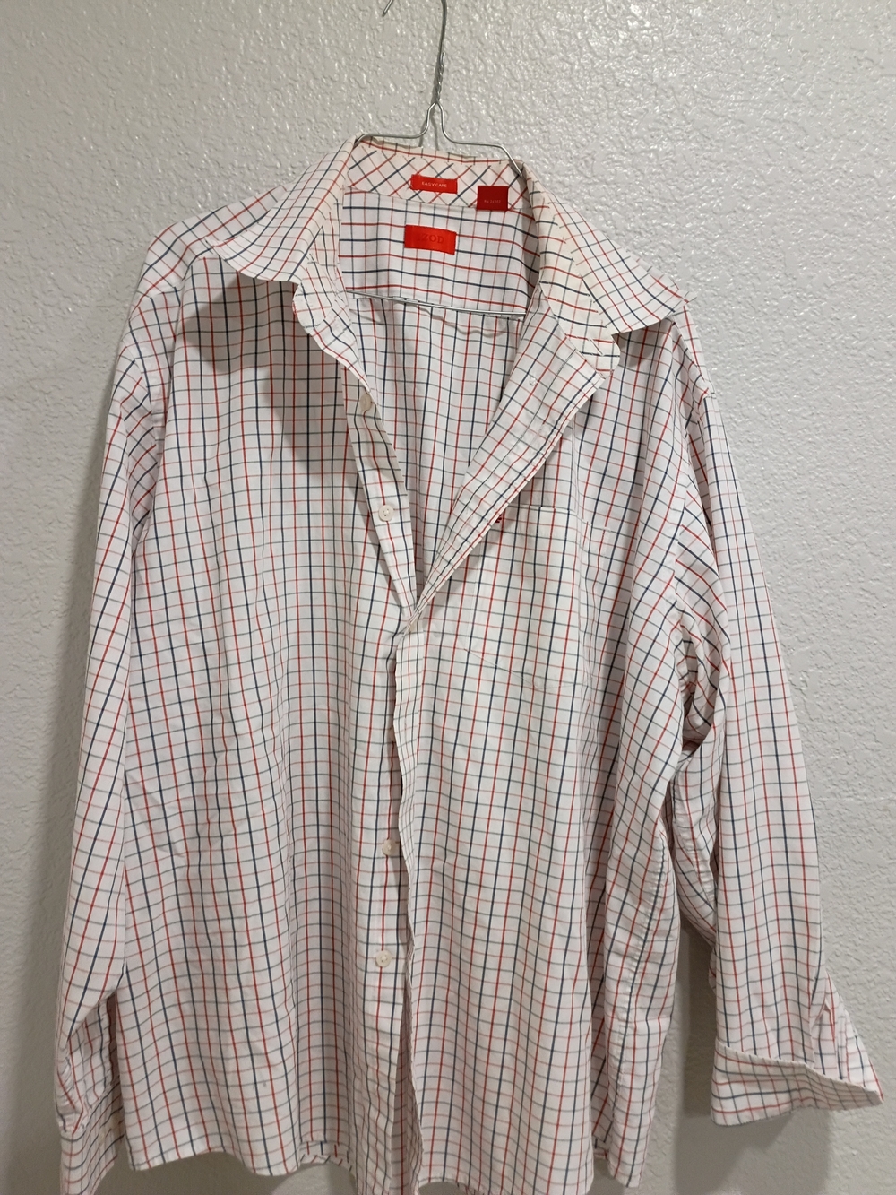 Izod White Button-Up Shirt with Red and Blue Grid